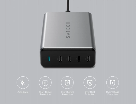 Satechi GaN Charger 165W - ładowarka sieciowa 165W, 4x USB-C - gwiezdna szarość (ST-UC165GM-EU)
