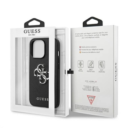 Guess Saffiano 4G Big Silver Logo - Etui iPhone 13 Pro (czarny) (GUHCP13LSA4GSBK)