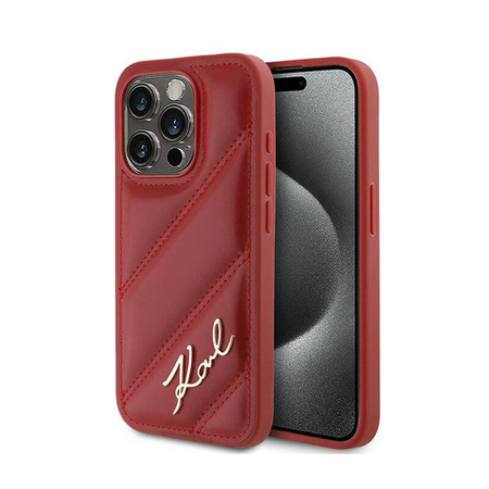 Karl Lagerfeld Diagonal Quilted Script - Etui iPhone 15 Pro (czerwony) (KLHCP15LPQDSMGR)