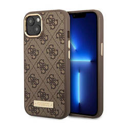 Guess 4G Logo Plate MagSafe - Etui iPhone 14 Plus (brązowy) (GUHMP14MU4GPRW)
