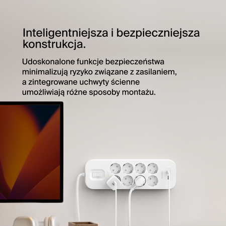 Belkin Listwa antyprzepięciowa 900 J, 8 gniazd Schuko, USB-C PD 18W, USB-A, biała (SRB003VF2M-V2)