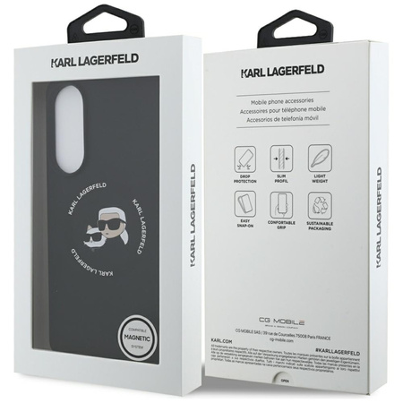 Karl Lagerfeld Silicone Double Heads And Circle MagSafe - Etui Samsung Galaxy S25 Edge (czarny) (KLHMS25ESKCHTCK)
