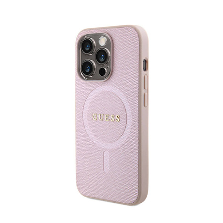 Guess Saffiano MagSafe - Etui iPhone 15 Pro (różowy) (GUHMP15LPSAHMCP)