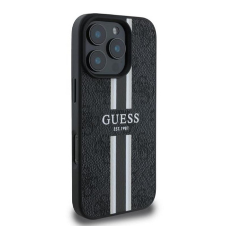 Guess 4G Printed Stripes MagSafe - Etui iPhone 16 Pro Max (czarny) (GUHMP16XP4RPSK)