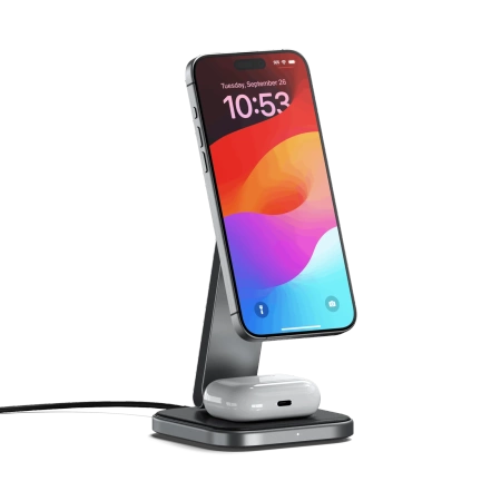 Satechi 2-in-1 Foldable Charging Stand - składana podstawka ładująca Qi2 do dwóch urządzeń (space gray) (ST-Q21FM)