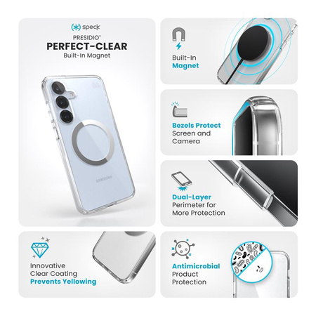 Speck Presidio Perfect-Clear Magnet - Etui Samsung Galaxy S25+ / S24+ MagSafe (Clear / Chrome Finish / Serene Silver) (150885-3199)