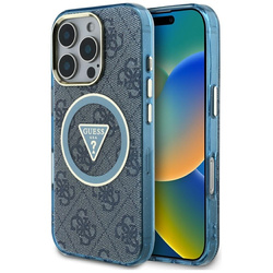 Guess IML Metal Glitter 4G Circle Triangle MagSafe - Etui do iPhone 16 Pro Max (niebieski) (GUHMP16XHG4PRTGB)