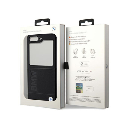 BMW Leather Hot Stamp - Etui Samsung Galaxy Z Flip 5 (czarny) (BMHCZF5SLLBK)