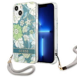 Guess Flower Cord - Etui ze smyczką iPhone 13 mini (Green) (GUHCP13SHFLSN)