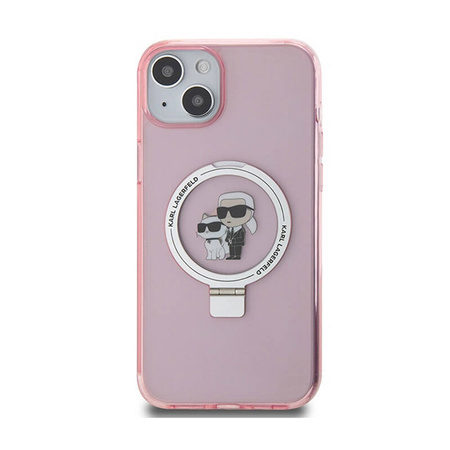 Karl Lagerfeld Ring Stand Karl & Choupette MagSafe - Etui iPhone 15 Plus (różowy) (KLHMP15MHMRSKCP)