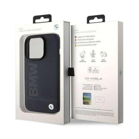 BMW Leather Hot Stamp MagSafe - Etui iPhone 15 Pro (Czarny) (BMHMP15LSLLBK)