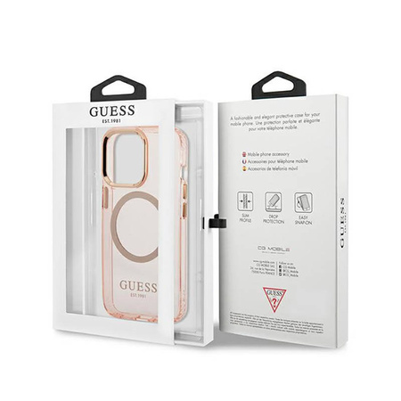 Guess Gold Outline Translucent MagSafe - Etui iPhone 13 Pro (różowy) (GUHMP13LHTCMP)