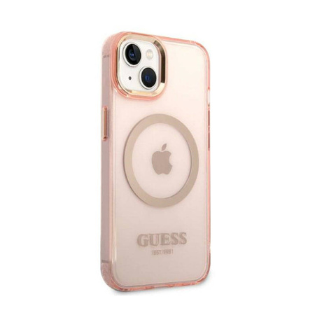 Guess Gold Outline Translucent MagSafe - Etui iPhone 14 Plus (różowy) (GUHMP14MHTCMP)