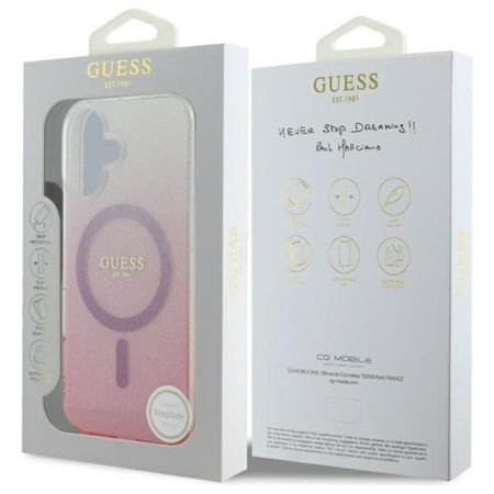 Guess IML Glitter Gradient MagSafe - Etui iPhone 16 Plus (różowy) (GUHMP16MHGRCELP)