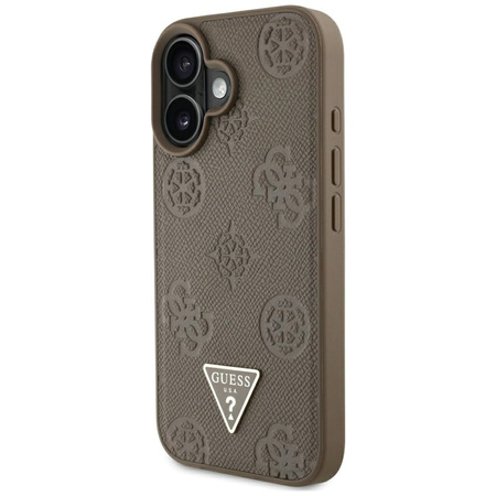 Guess Grained Hot Stamp Peony Triangle Logo MagSafe - Etui do iPhone 16 (brązowy) (GUHMP16SPGBTMW)
