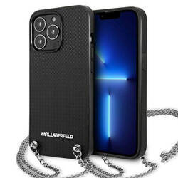 Karl Lagerfeld Leather Textured and Chain - Etui iPhone 13 Pro Max (czarny) (KLHCP13XPMK)
