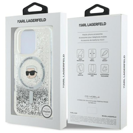 Karl Lagerfeld Liquid Glitter Karl Head MagSafe - Etui iPhone 16 Pro (przezroczysty) (KLHMP16LLGKISGH)