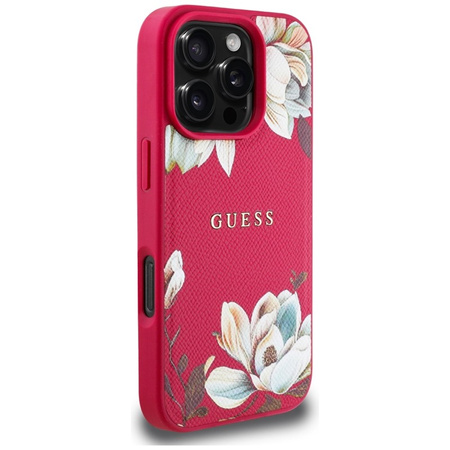 Guess Grained Printed Flower Pattern MagSafe - Etui do iPhone 16 Pro (fuksja) (GUHMP16LPGNMPLMF)