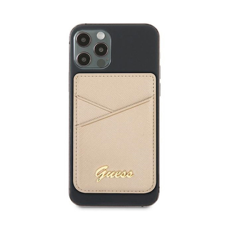 Guess Wallet Card Slot MagSafe Saffiano - Portfel magnetyczny (złoty) (GUWMSSASLGO)