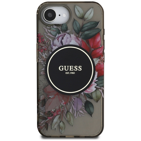 Guess IML Flowers MagSafe - Etui do iPhone 16e (czarny) (GUHMPSE4HFWBRCEK)