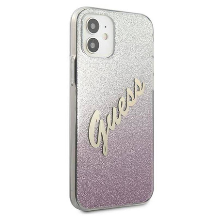 Guess Glitter Gradient Script - Etui iPhone 12 mini (różowy) (GUHCP12SPCUGLSPI)
