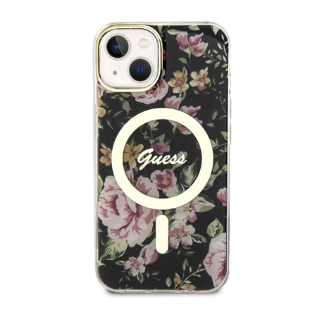 Guess Flower MagSafe - Etui iPhone 14 (Czarny) (GUHMP14SHCFWSK)