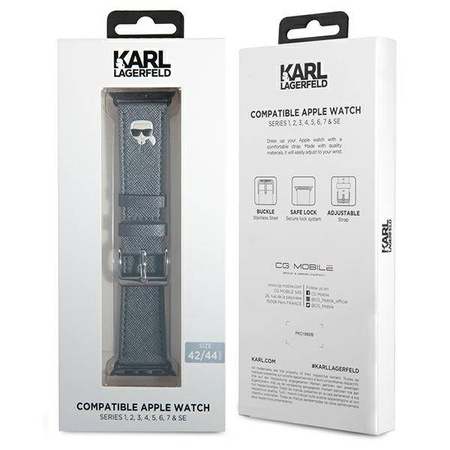 Karl Lagerfeld Saffiano Karl Head – Pasek do Apple Watch 42/44/45 mm (srebrny) (KLAWLOKHG)
