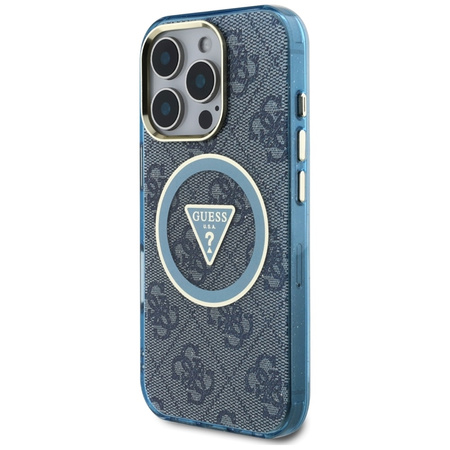 Guess IML Metal Glitter 4G Circle Triangle MagSafe - Etui do iPhone 16 Pro Max (niebieski) (GUHMP16XHG4PRTGB)