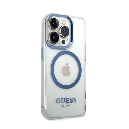 Guess Metal Outline Magsafe - Etui iPhone 14 Pro (przezroczysty / niebieski) (GUHMP14LHTRMB)