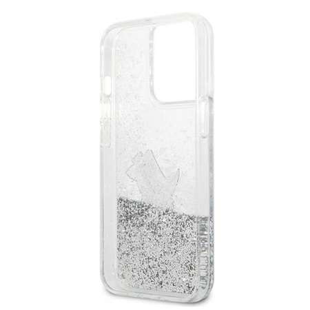 Karl Lagerfeld Liquid Glitter Choupette Fun - Etui iPhone 13 Pro Max (srebrny) (KLHCP13XGCFS)
