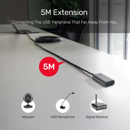 Unitek wzmacniacz sygnału USB-C na USB(A) 5M - czarny-srebrny (U304A)