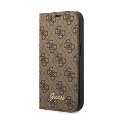 Guess 4G Metal Camera Outline Booktype Case - Etui iPhone 14 Pro Max (brązowy) (GUBKP14XHG4SHW)