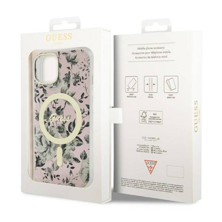 Guess Flower MagSafe - Etui iPhone 14 Plus (Różowy) (GUHMP14MHCFWSP)