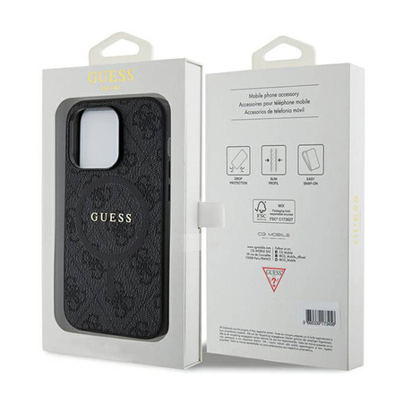 Guess 4G Collection Leather Metal Logo MagSafe - Etui iPhone 14 Pro (czarny) (GUHMP14LG4GFRK)