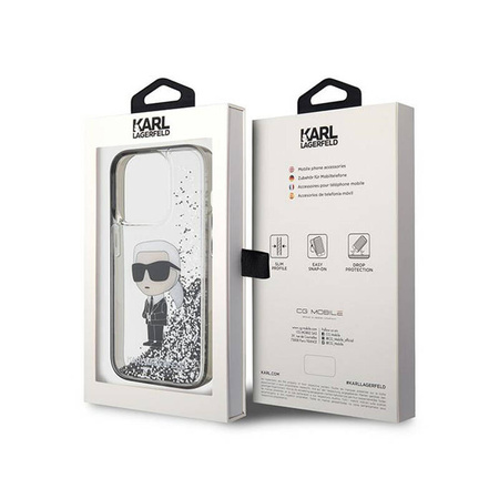 Karl Lagerfeld Liquid Glitter Ikonik - Etui iPhone 15 Pro Max (przezroczysty) (KLHCP15XLKKNSK)