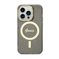 Guess Glitter Gold MagSafe - Etui iPhone 11 (Czarny) (GUHMN61HCMCGK)