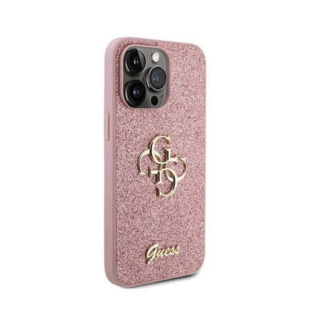 Guess Glitter Script Big 4G - Etui iPhone 15 Pro (różowy) (GUHCP15LHG4SGP)
