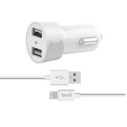 Budi - Ładowarka samochodowa 2x USB, 24W + kabel Lightning 1,2 m (Biały) (BD622LW)