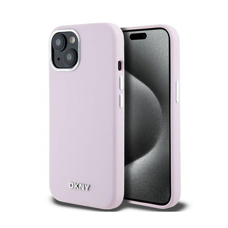 DKNY Liquid Silicone Small Metal Logo MagSafe - Etui iPhone 15 / 14 / 13 (różowy) (DKHMP15SSMCHLP)