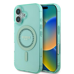 Guess IML Rhinestones MagSafe - Etui iPhone 16 (zielony) (GUHMP16SPFTDTEN)