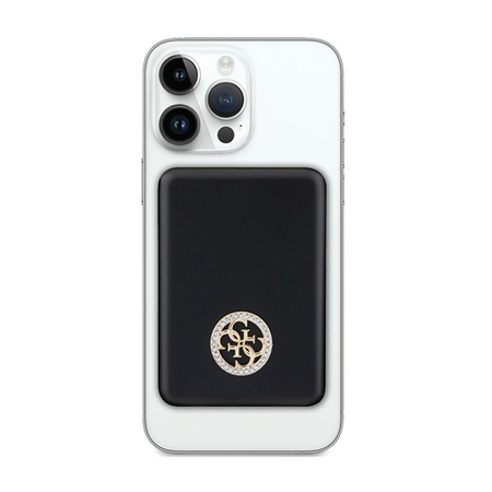 Guess 4G Strassed Metal Logo MagSafe - Power Bank indukcyjny 3000 mAh 5W MagSafe (czarny) (GUPBM3AL4DMK)