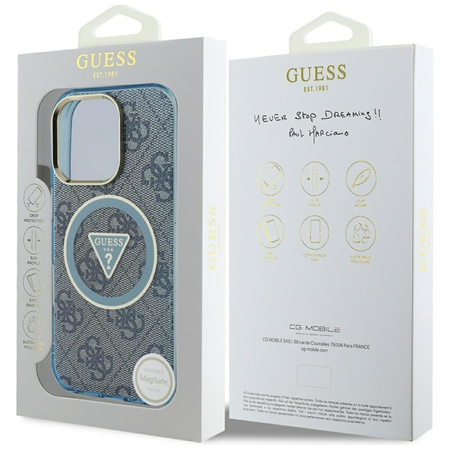 Guess IML Metal Glitter 4G Circle Triangle MagSafe - Etui do iPhone 16 Pro Max (niebieski) (GUHMP16XHG4PRTGB)
