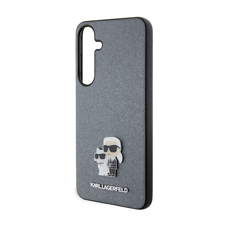 Karl Lagerfeld Saffiano Karl & Choupette Metal Pin - Etui Samsung Galaxy S24+ (szary) (KLHCS24MPSAKCMPG)