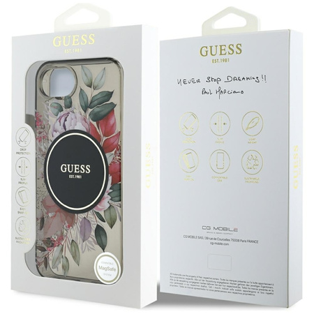 Guess IML Flowers MagSafe - Etui do iPhone 16e (czarny) (GUHMPSE4HFWBRCEK)