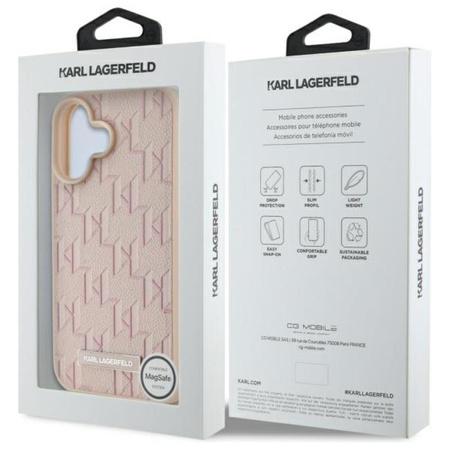 Karl Lagerfeld Hot Stamp MagSafe - Etui iPhone 16 (różowy) (KLHMP16SPKHPORPP)