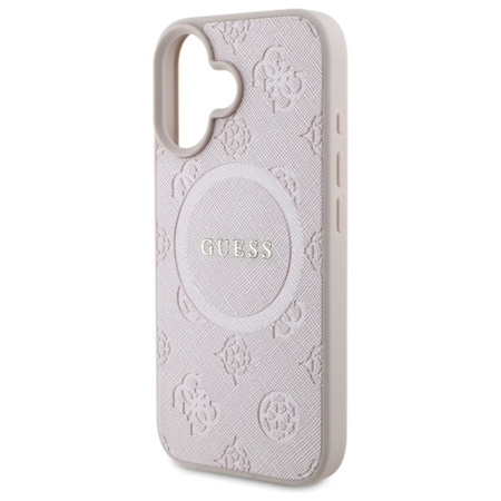 Guess Saffiano Peony Classic Logo MagSafe - Etui iPhone 16 (różowy) (GUHMP16SPSAPSMEP)