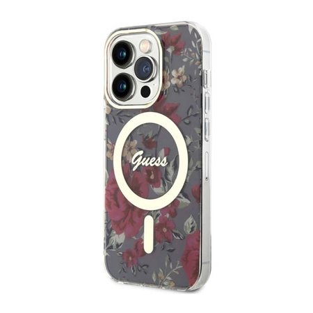 Guess Flower MagSafe - Etui iPhone 14 Pro (Zielony) (GUHMP14LHCFWSA)
