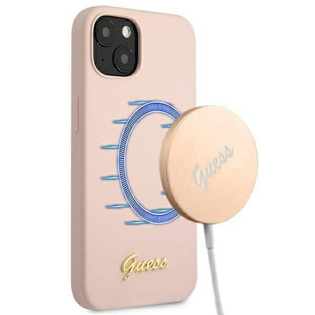 Guess Silicone Script MagSafe - Etui iPhone 13 (różowy) (GUHMP13MLSLMGLP)