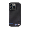 BMW Leather Carbon Blue Line - Etui iPhone 15 Pro (czarny) (BMHCP15L22NBCK)