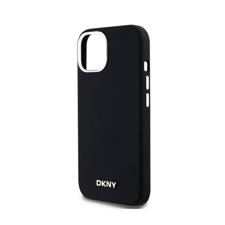 DKNY Liquid Silicone Small Metal Logo MagSafe - Etui iPhone 15 / 14 / 13 (czarny) (DKHMP15SSMCHLK)